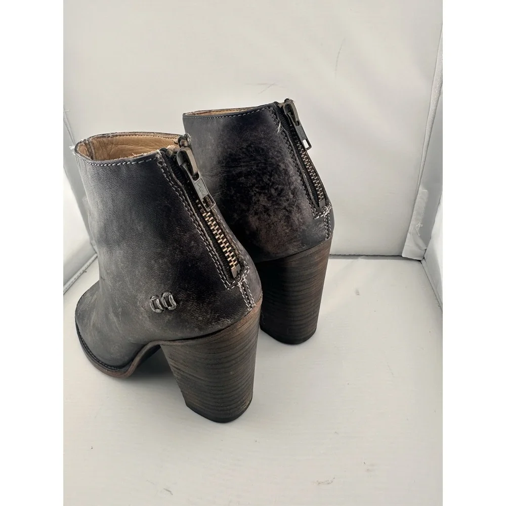 Bed Stu Onset Distressed Leather Peep-Toe Booties 8.5 Black Driftwood Western
